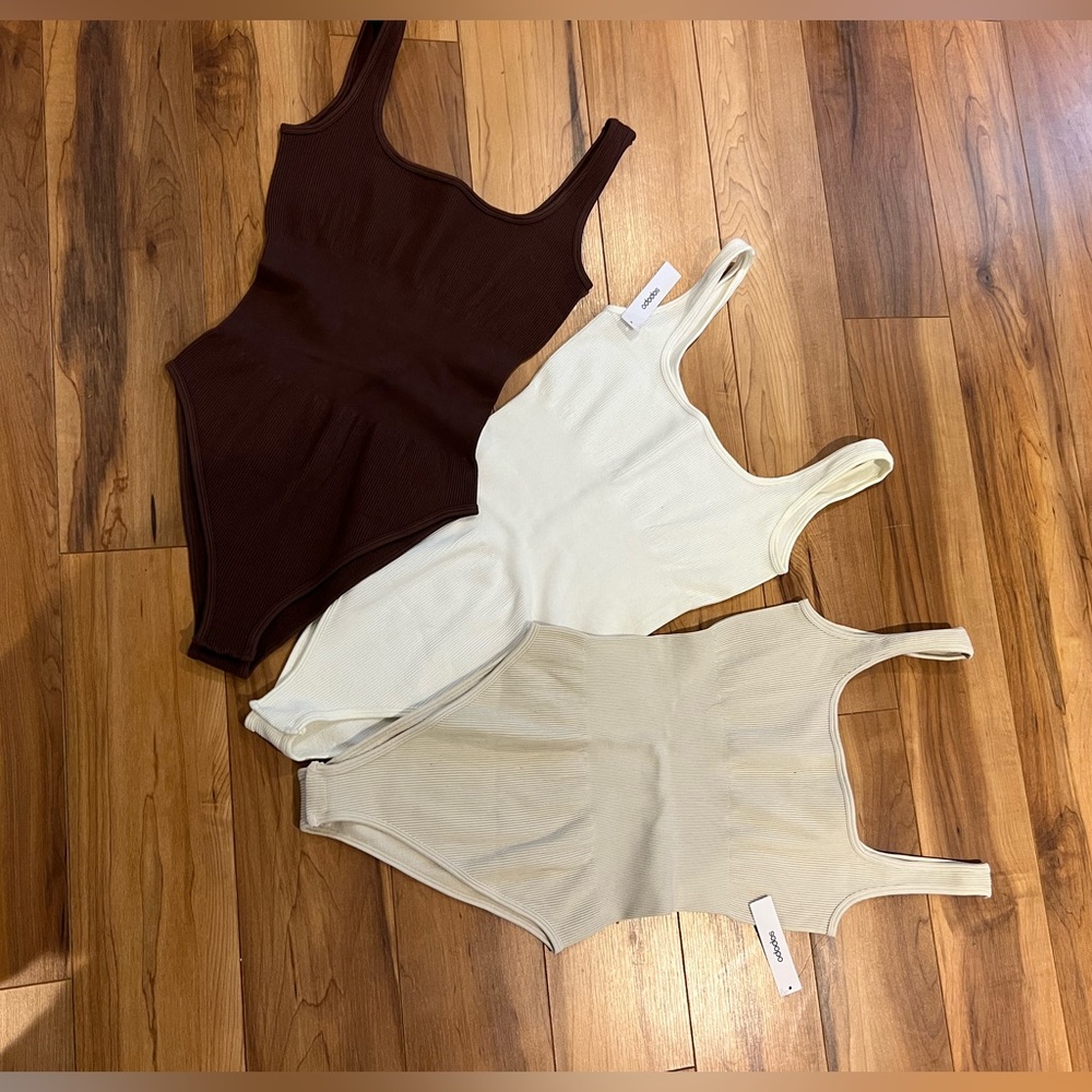 Elegant Shapewear Bodysuit Trio - Chocolate, Ivory, Beige Sz M/L snatched!